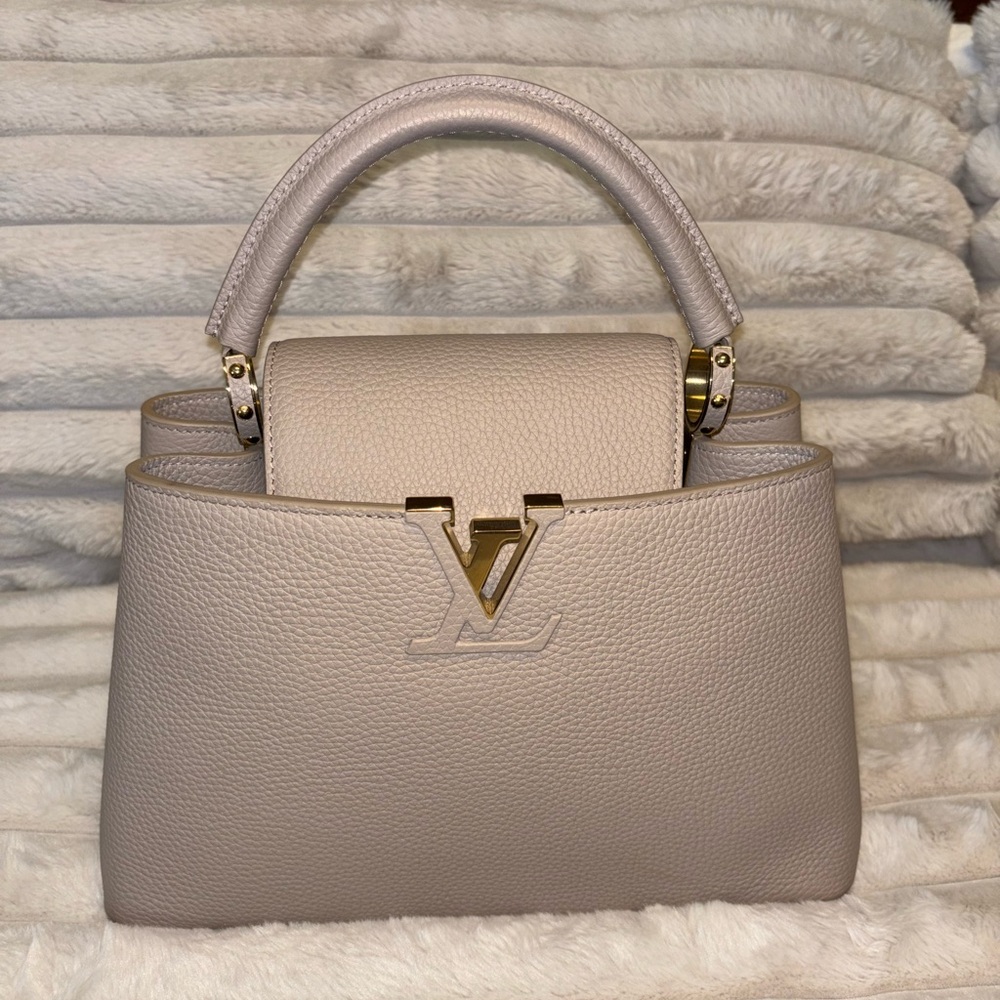 Louis Vuitton Gray and Cream Satchel with Gold Hardware